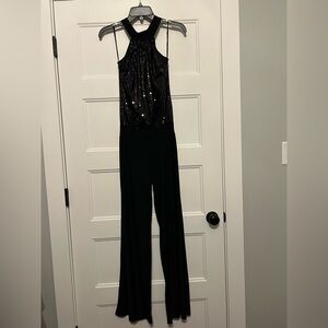 Women’s Size Small Body C Black Sequin Halter Tie Top Jumpsuit